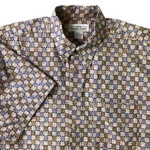 Natural Issue Mens XLT Short Sleeve Button Down Shirt Geometric Diamond Tan Blue